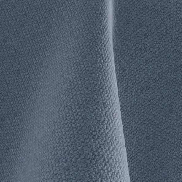 Close-up of blue-grey woven bed upholstery fabric