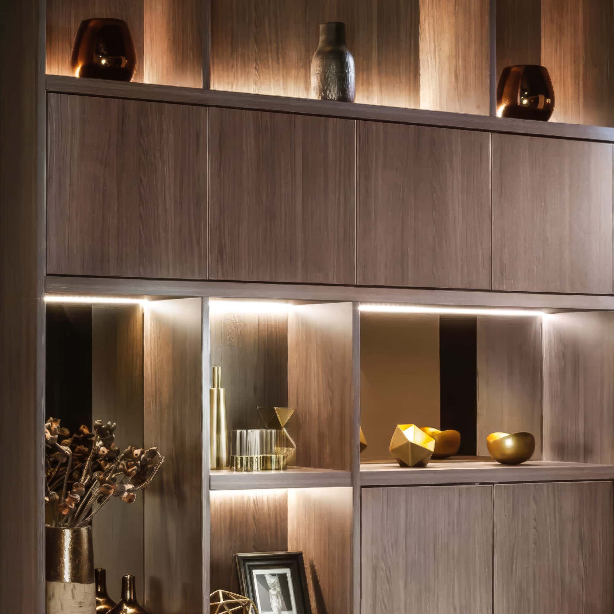 Integrated LED lighting in a bespoke media wall