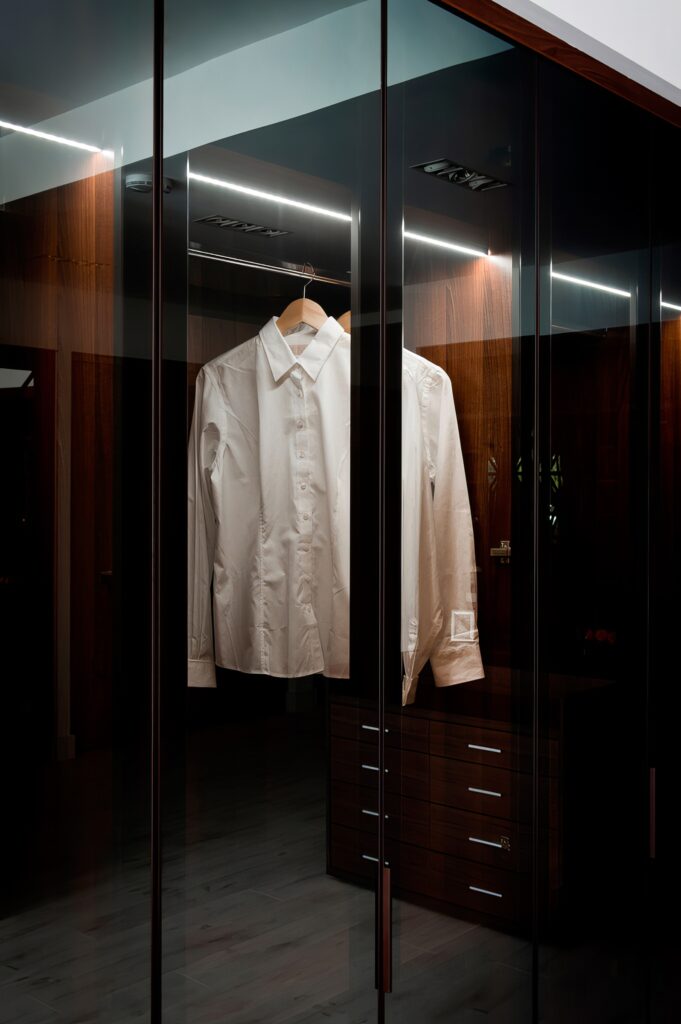 UpscaleDark Brown Reflex Mirror Doors with Dark Oak Internals and LED Lighting -enhance-2400h image